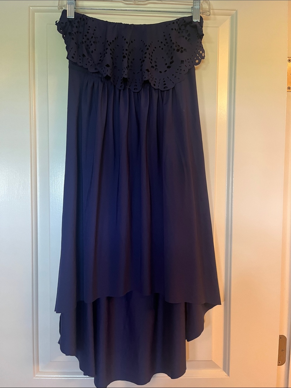 Laundry by Shelli Segal Navy Strapless Hi-Low cover up/dress with Eyelet Ruffle